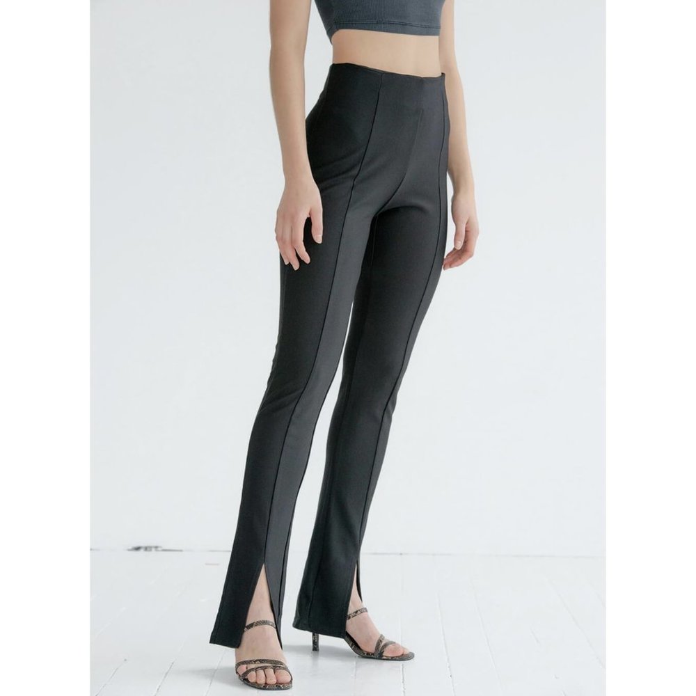 Split Hem Flare Black Leggings | Item Ditto